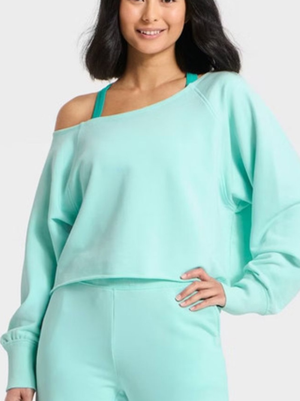 JoyLab French terry off the shoulder Light Aqua Pullover Sweatshirt x